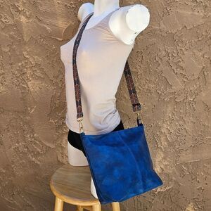 Blue Faux Leather Crossbody Bag